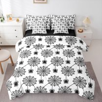 Manfei Boys Happy Halloween 7 Pieces Bedding Comforter Set,Spider Webs Full Bedding Set,White Black Fitted Sheet Flat Sheet For Teens,Ultra Soft Home Decor Reversible