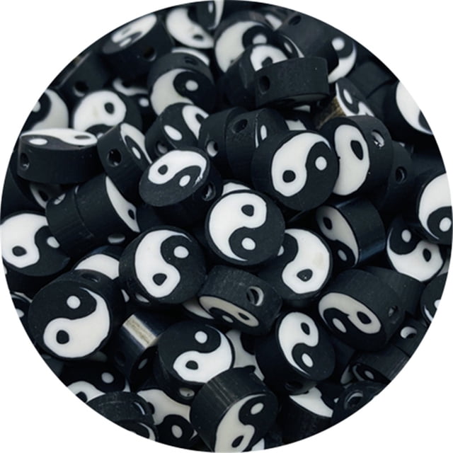 200 Pcs Perles Rondes Colorées pour Fabrication de Bijoux pour Enfants, Tai Chi-Noir et Blanc