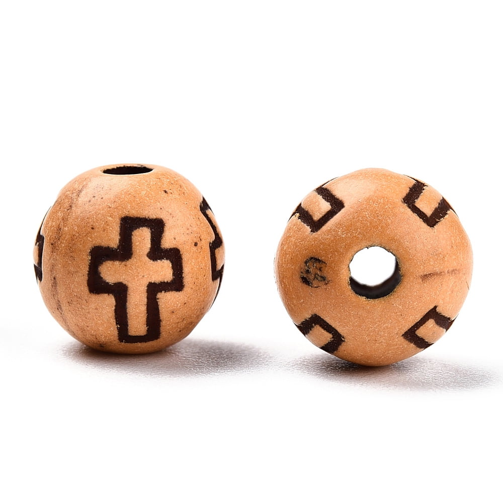Imitation Wood Acrylic Beads Round with Cross Pattern Sandy Brown 8mm Hole: 2mm about 1800pcs/500g