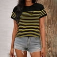 thumbnail image 2 of Puntoco Women's Striped T Shirt Short Sleeve Crewneck Summer Tops Casual Tee Yellow S(S), 2 of 6