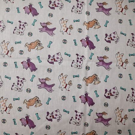 Poly-Cotton Playful Puppies Prints Fabric 58 Wide by 360 (10-Yards) for Arts Crafts & Sewing