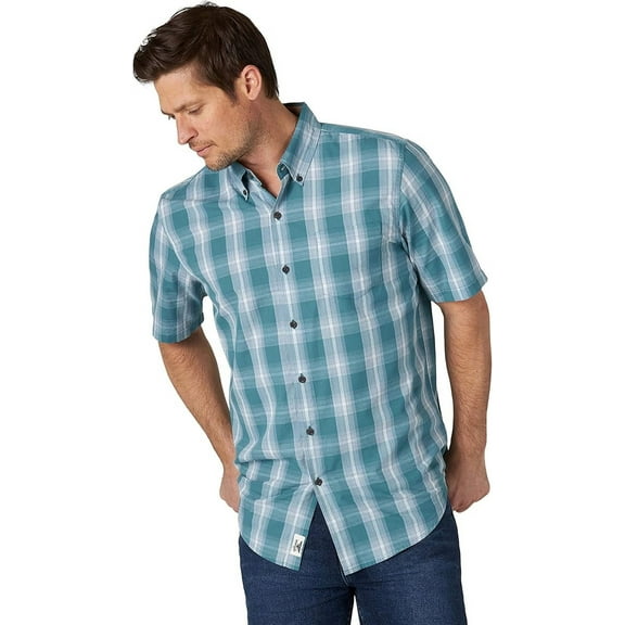 Wrangler Authentics Men's Short Sleeve Classic Plaid Shirt, Brittany Blue Plaid, X-Large