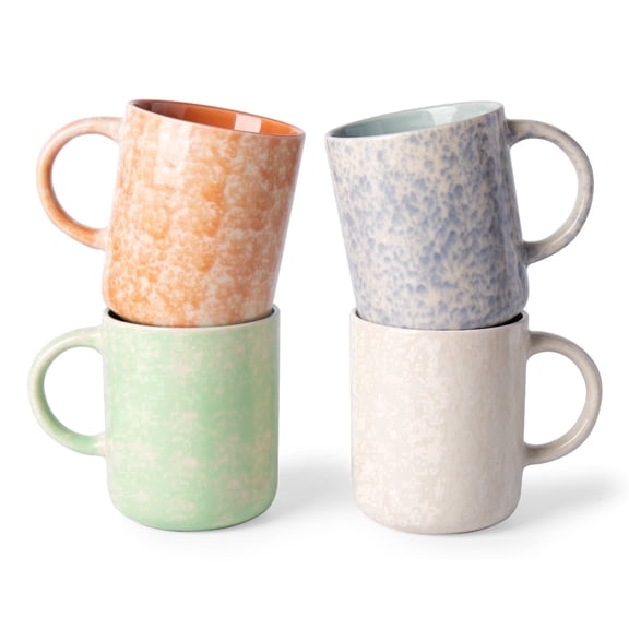 ALOFMO 17oz Stoneware Coffee Mugs Set of 4, Multicolor Splash Glaze Tea Cups, Microwave & Dishwasher Safe