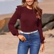 thumbnail image 3 of Suéteres de cuello alto para mujer, otoño e invierno, 2024, elegantes, informales, con mangas abullonadas y volantes, blusa elegante con cuello redondo, suéter ajustado de canalé, 3 of 5