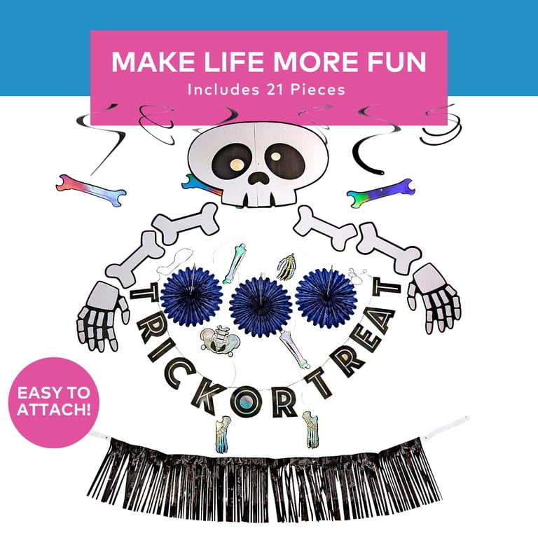 Kit Decoración Halloween 21 Piezas – Esqueleto Y Tronco Calavera Para Fiesta Terrorífica (Papel Multicolor) ORIENTAL TRADING