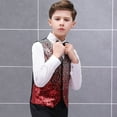thumbnail image 3 of Hienoo Little Boys Formal Sparkly Sequins Vest with Bow Tie for Party, Red, 3 of 6