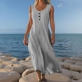 thumbnail image 3 of Efsteb Womens Tank Dress Button Long Tank Dress Beach Resort Dress Sleeveless Spring Crew Neck Casual Solid Color Loose Fit ,Size:M, 3 of 6