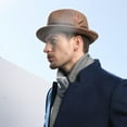 thumbnail image 4 of Men's Wool Felt Winter Hat Short Brim Fedora Hat with Feather, 4 of 7