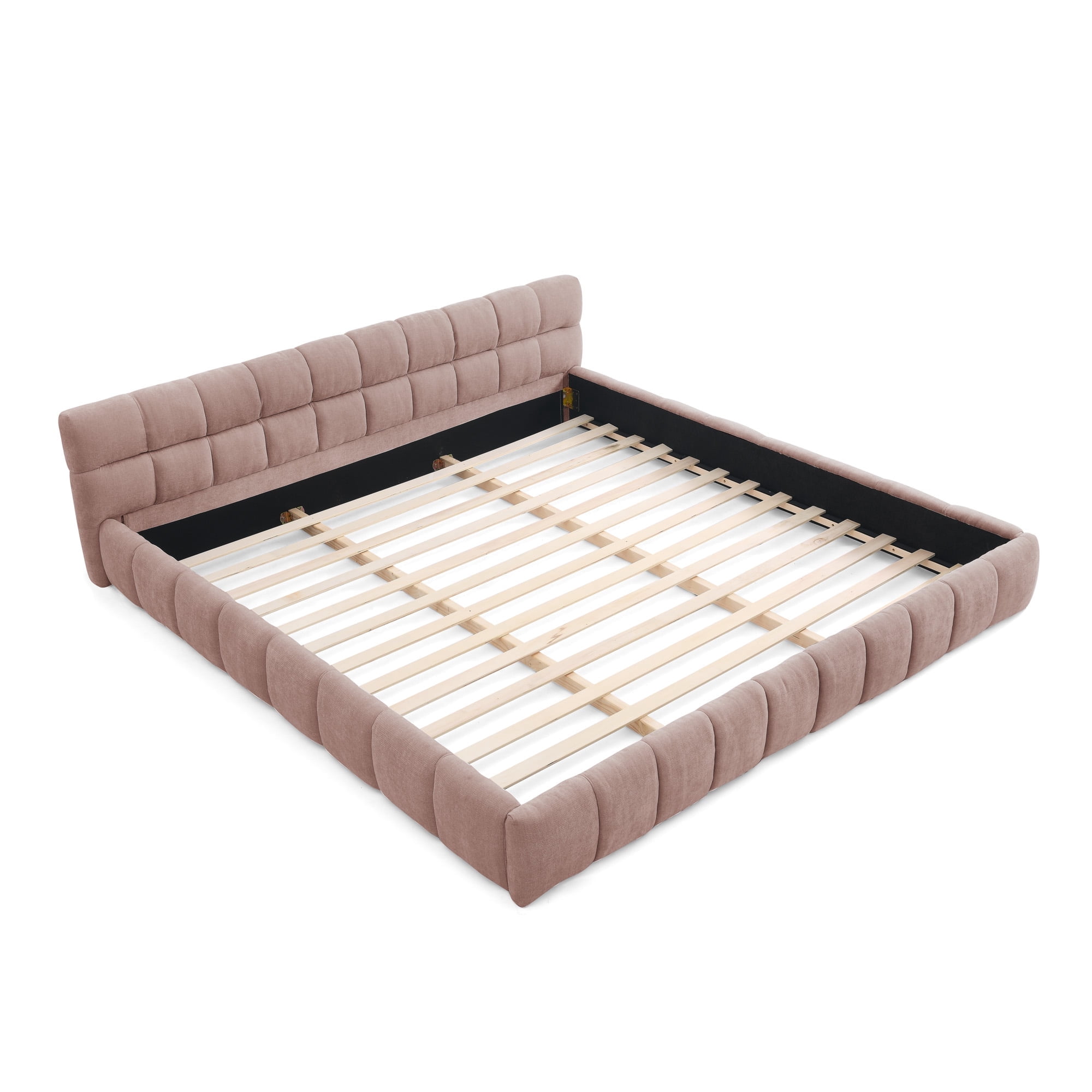 [Luckynote]California King size Upholstered Bed Frame with Thick Fabric, Chenille Fabric Grounded Queen Size Platform Bed with Headboard and Solid Frame. No Box Spring Needed-Pink(90.5''*80.5''*31'')