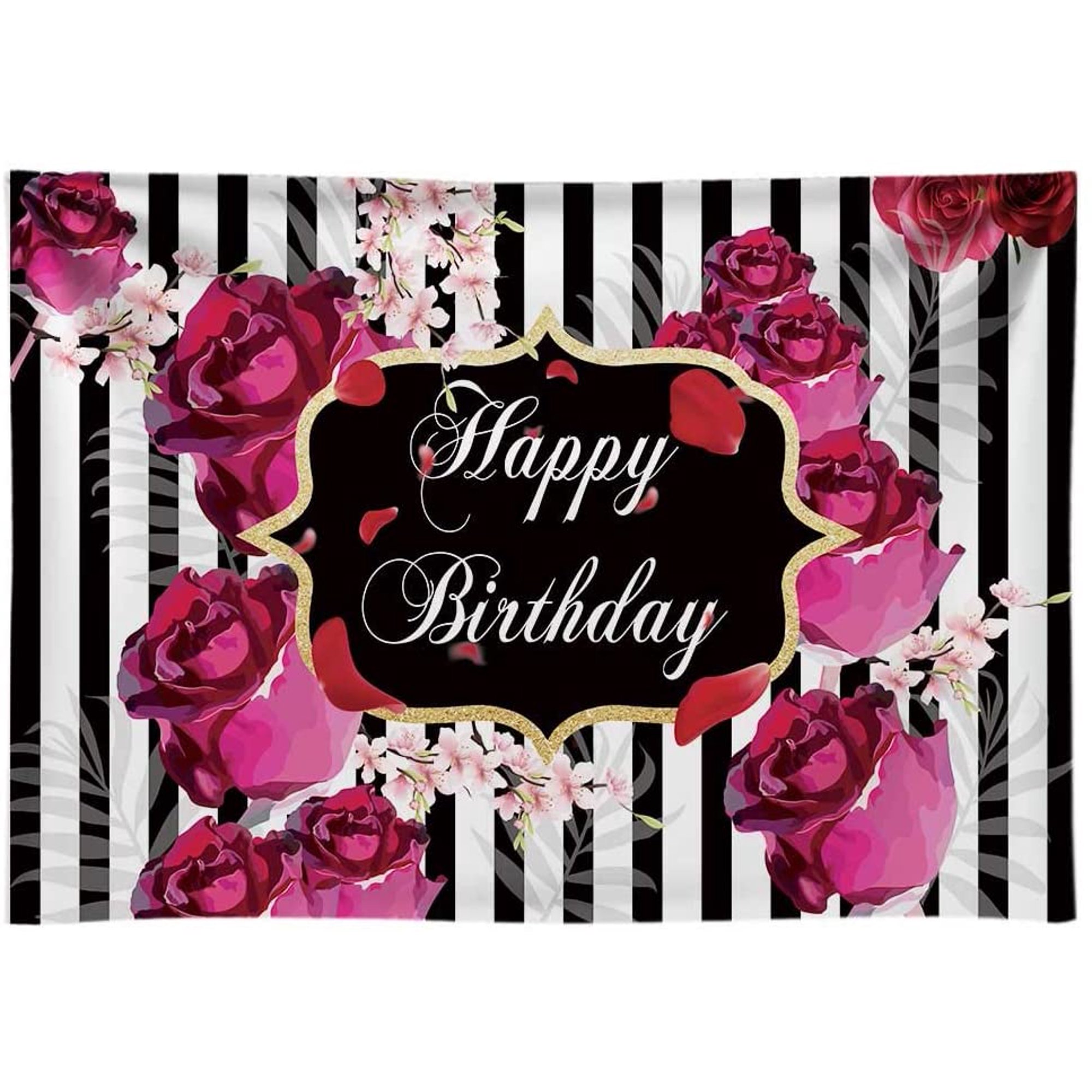 7x5ft Floral Happy Birthday Party Backdrop Roses Flowers Black and White  Stripes Girl Adult Photography Background Sweet 16 Cake Table Decorations  Banner Photo Booth | Walmart Canada