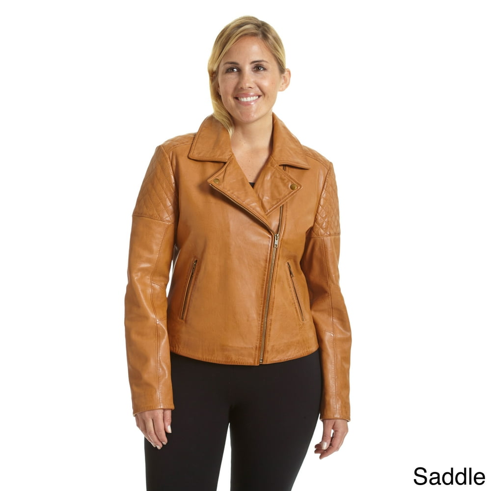Excelled - Women's Plus Leather Updated Moto Jacket - Walmart.com ...