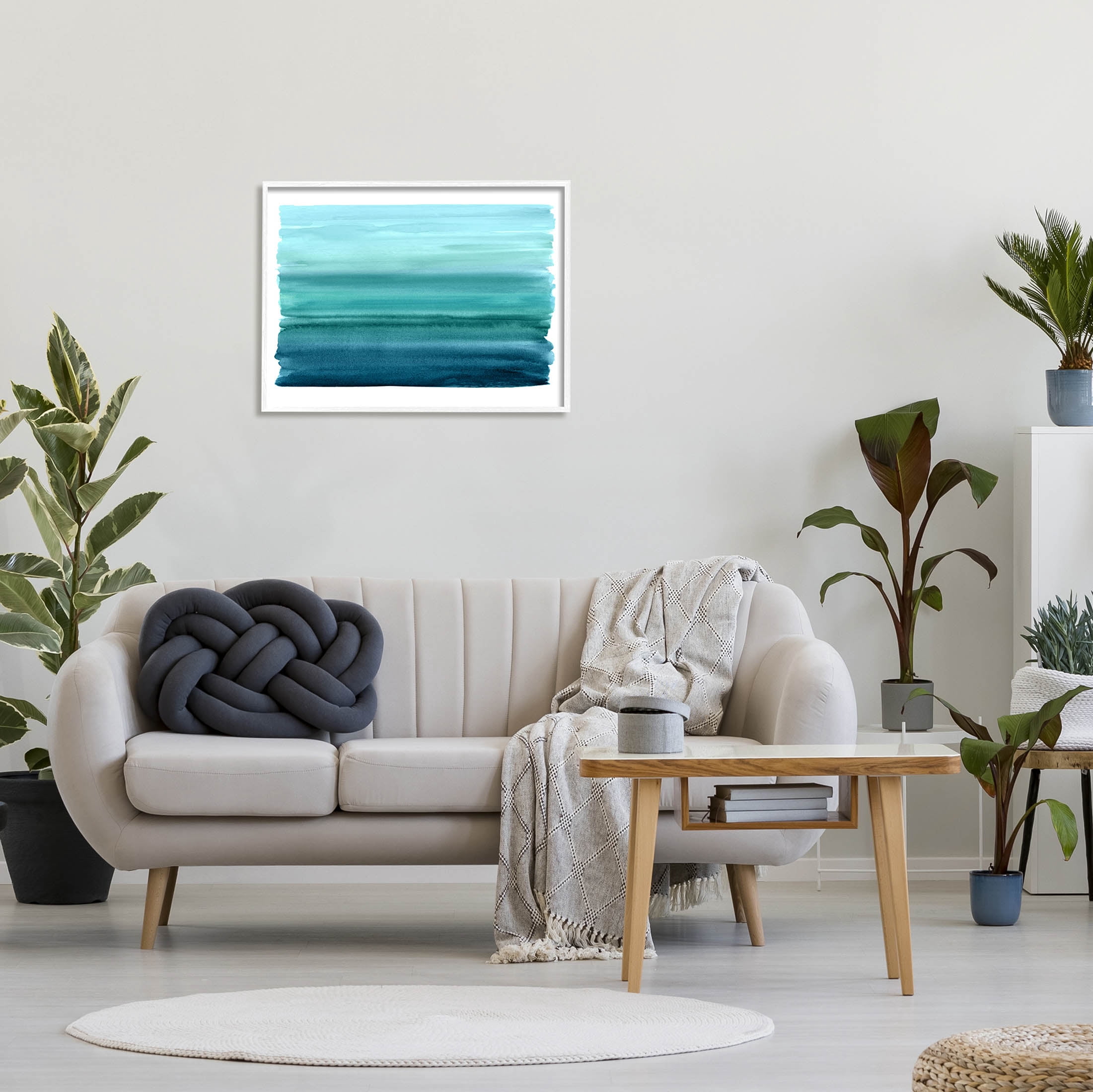 Stupell Industries Turquoise Gradient Shape Painting Graphic Art White Framed Art Print Wall Art, Design by Allie Corbin