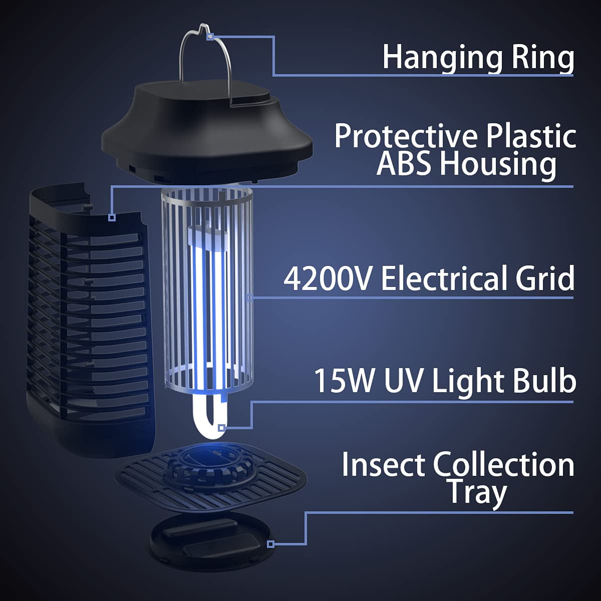 Zapper Outdoor/indoor Mosquito 4200v High-powered Waterproof Electronic Flying 15w Uva Lamp Bulb Fly Traps Patio Killer For Home Kitchen  Backyard