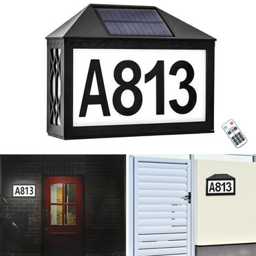 LETOUR Solar Address Sign for Outside Solar Powered Led Illuminated Address Plaques with Stakes Outdoor Wall Mounted