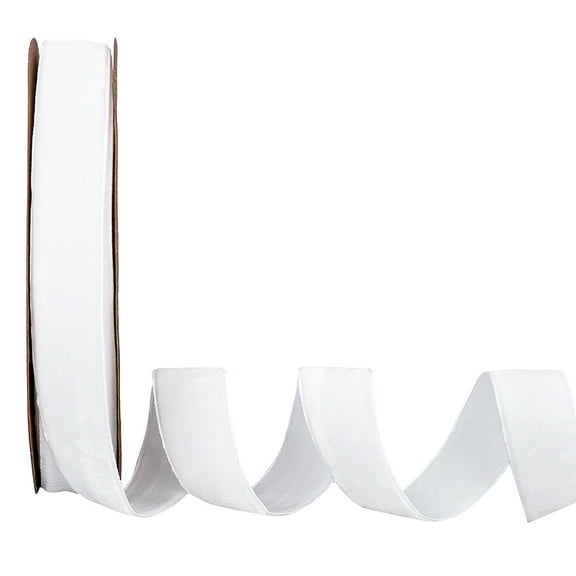 20 Yards × 1 Inch Valentine's Day Single Side Velvet Ribbon Satin Ribbon Roll for Wedding Gift Wrapping Hair Bows Flower Arranging Home Decorating (White)