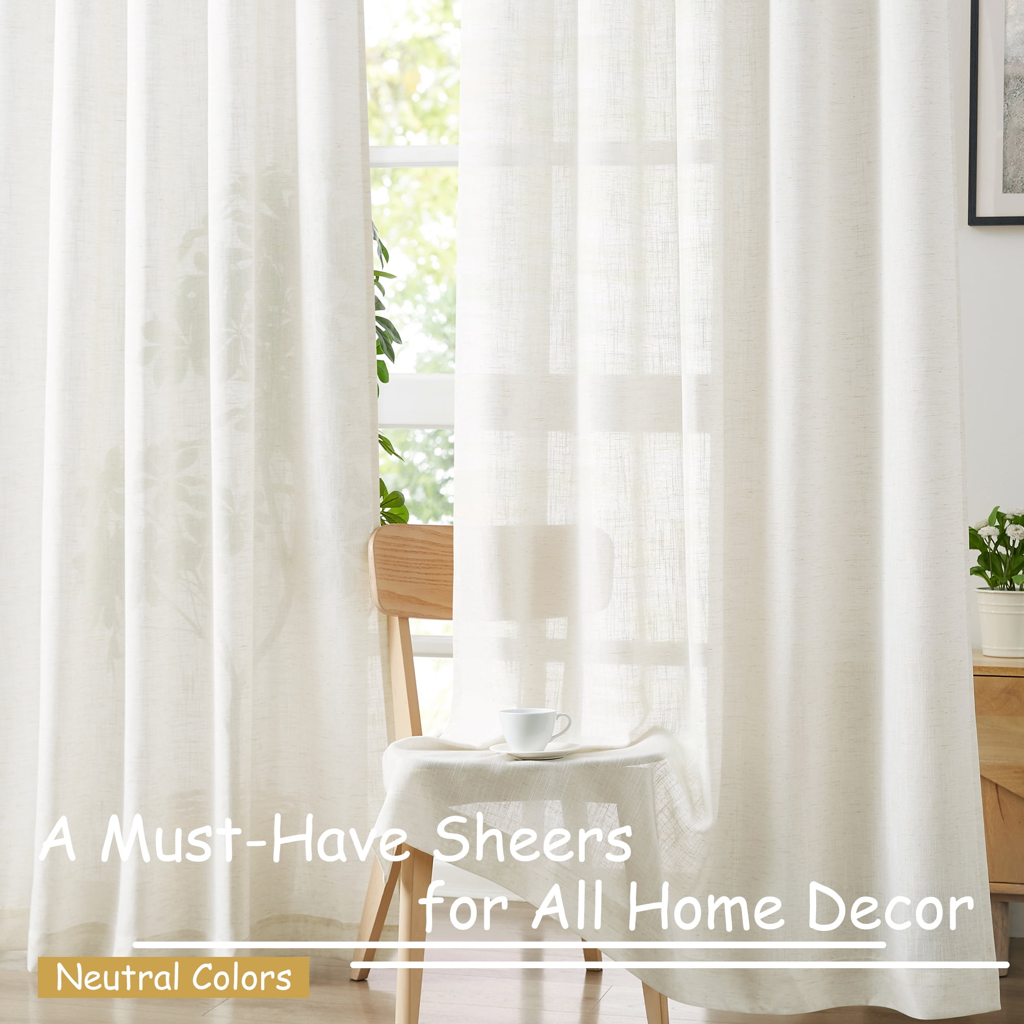 Exultantex 52"x84" Burlap Curtains Natural White Sheer-Linen Look for Living Room & Bedroom,2pcs,Grommet Top