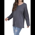thumbnail image 2 of Blusas de Mujer de Larga con Cuello en V, Túnicas Casuales, Camisas Básicas, Blusas Holgadas Gris Oscuro XL, 2 of 9