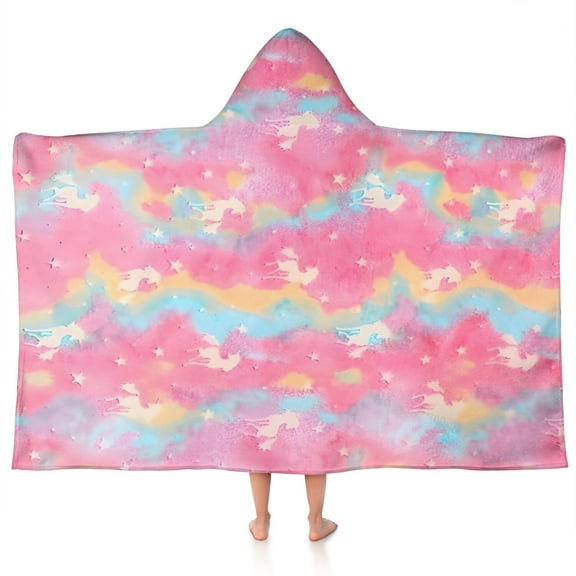 Pink Tie Dye Pattern Hooded Bath Towel，50"x30" for Ages 3 To 12 Kids, Quick Dry Lightweight Soft Microfiber Hood Beach Towel Cover Up for Kids