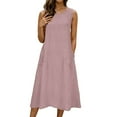 thumbnail image 3 of Summer Dresses for Women Plus Size Crew Neck Sleeveless Solid Color Shift with Pockets Casual Summer Wedding Guest Dress Beach Vacation Clothes, 3 of 9