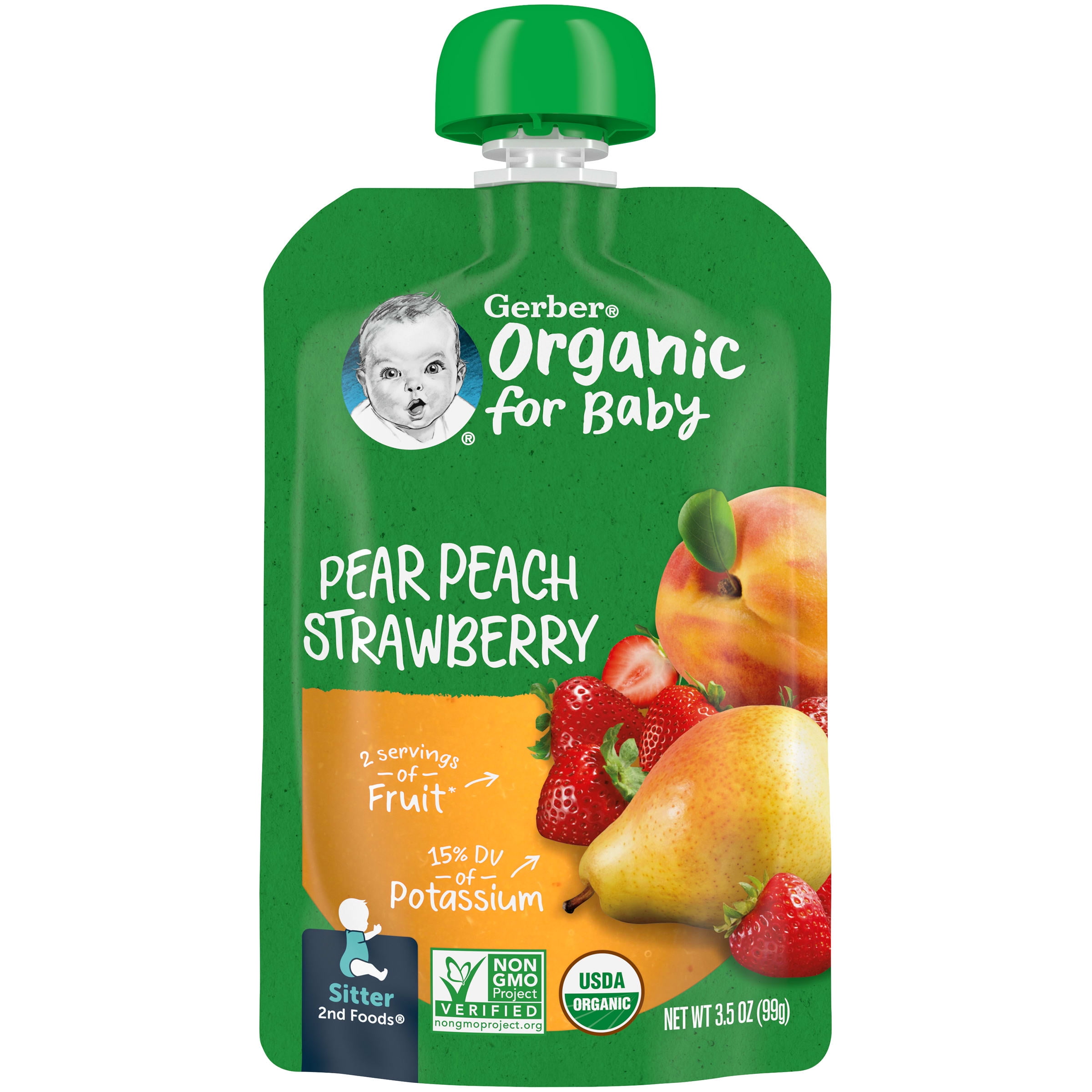 Gerber 2nd Foods Organic for Baby Baby Food, Pear Peach Strawberry, 3.5 oz Pouch