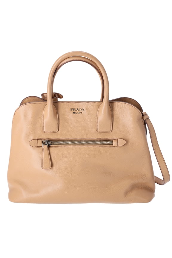 Pre-Owned PRADA Logo Handbag BN2554 Beige Saffiano Cuir Leather