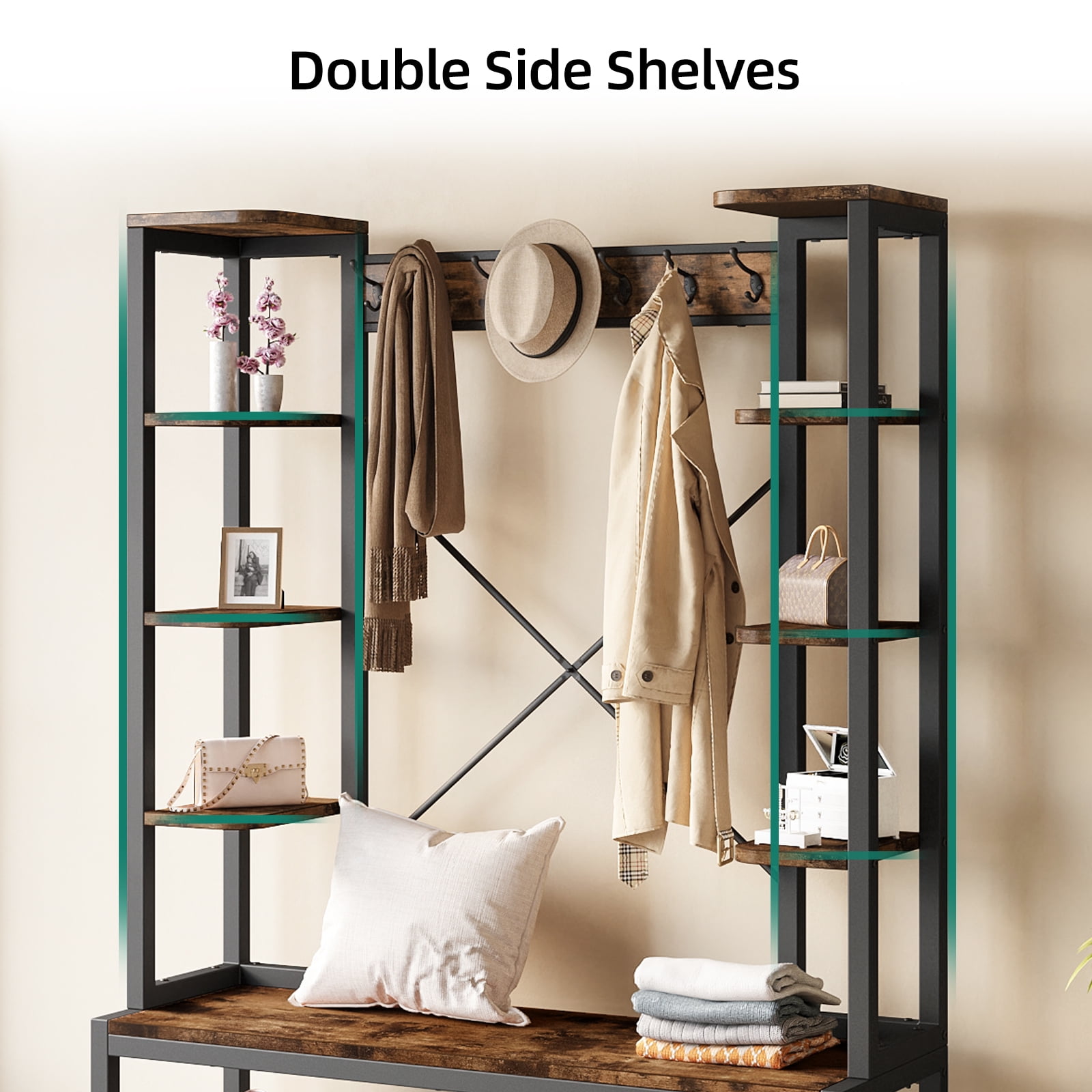 DEXTRUS 5 in 1 Entryway Hall Tree with Shoe Bench Garment Coat
