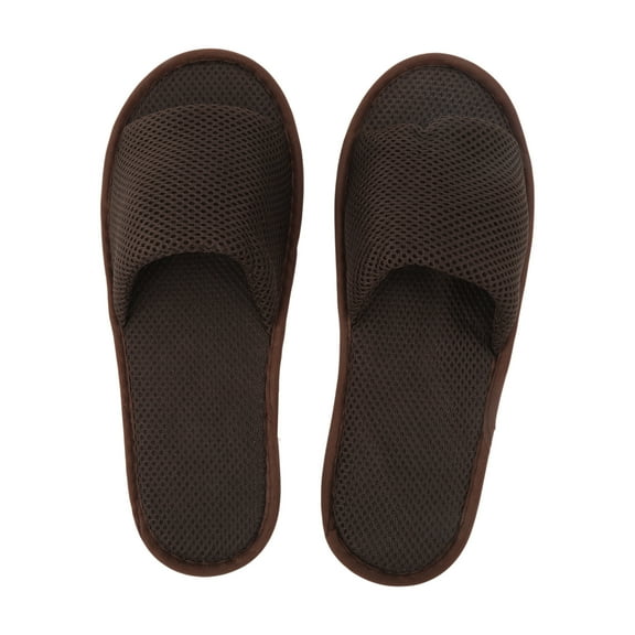 Unique Bargains 1 Pair Disposable Slippers Foldable Breathable Mesh Hotel Slippers Coffee Color