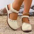 thumbnail image 2 of Rokment Women's Closed Toe Dressy Sandals Vintage Casual Studded Suede Ankle Strap Platform Chunky Block High Heels Clogs Mules Comfortable Orthotic Walking Dress Summer Shoes Beach White Size 7.5, 2 of 5