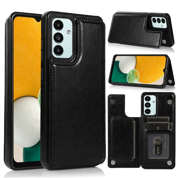 For Samsung Galaxy S22 Ultra PU Leather with [Two Magnetic Clasp] [Credit Card Slot] Stand Durable Back Wallet Flip Pouch Cover ,Xpm Phone Case [ Black ]