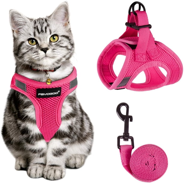 Arnés ajustable para gatos, arnés antiescape para gatos, arnés ligero para gatitos, collares, arneses y correas para gatos, transpirables, fáciles de controlar, con tiras reflectantes