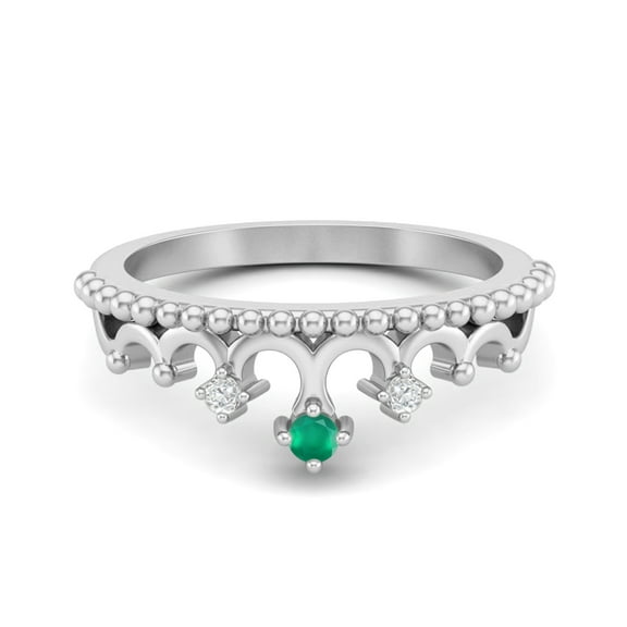 2mm Round Natural Green Onyx 925 Sterling Silver Women Crown Tiara Valentines Day Gifts Ring