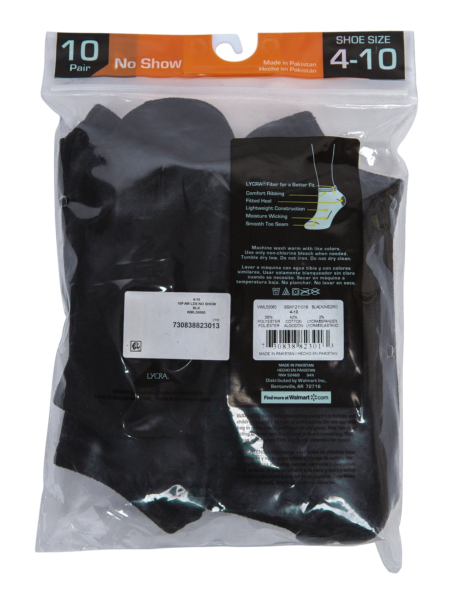 Athletic Works Women's Non-Cushion Regular and Extended Sizes No Show Sock, 10 Pack