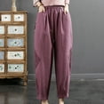 thumbnail image 2 of New Literary Retro Plus Size Cropped Harem Pants Lace Patch Women's And Linen Slacks, 2 of 6
