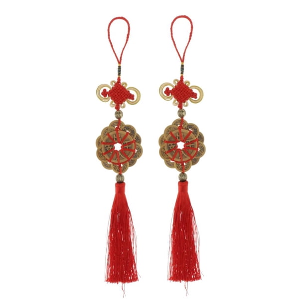 Dinastía Qing Ancien Emperador Nudo chino rojo Monedas de la Colgante auspiciosa Éxito Decoración de la Adorno Regalos de cumple 4 Yotijar monedas chinas de buena suerte