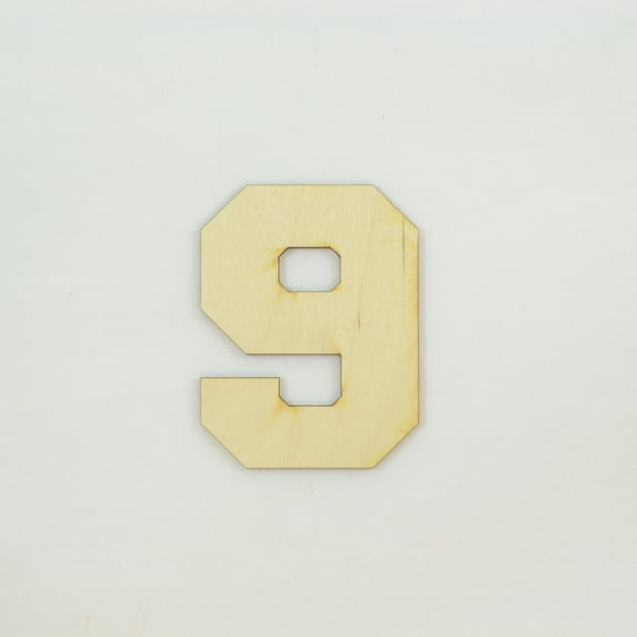 1 Pc, 4 Inch X 1/8 Inch Thick Collegiate Font Wood Numbers 9 Easy To Paint Or Decorate For Indoor Use Only