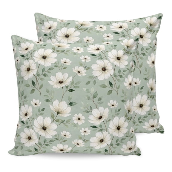 Pillow Covers 24x24 Set of 2, Sage Green Flowers Throw Pillow Covers Decorative Couch Cushion Cover, Spring Floral Elegant Pastoral Microfiber Soft Square Pillowcases for Bedroom Living Room Sofa