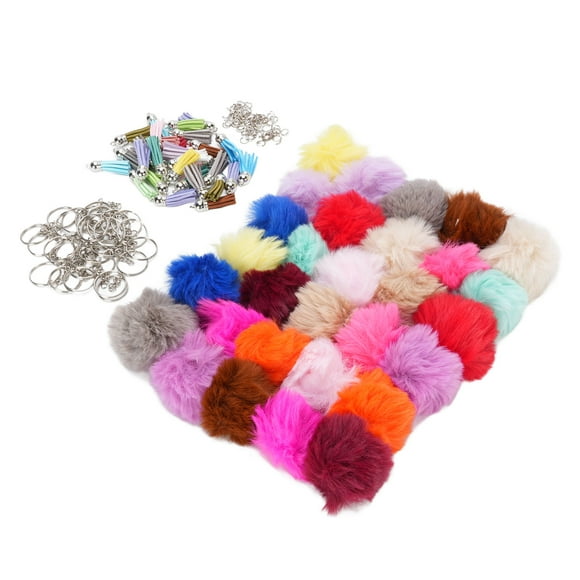 Tassel Keychain Accessories, Odorless Puff Ball Keychain Accessories High Color Fastness 30 Set for Decoration