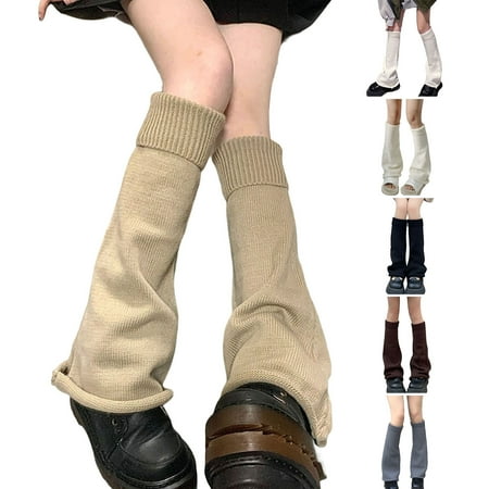 

harmtty 1 Pair Leg Warmers Flared Knitted Thickened Knee High Stretchy Keep Warm Solid Color Autumn Winter Women Boot Stockings for Outdoor Beige
