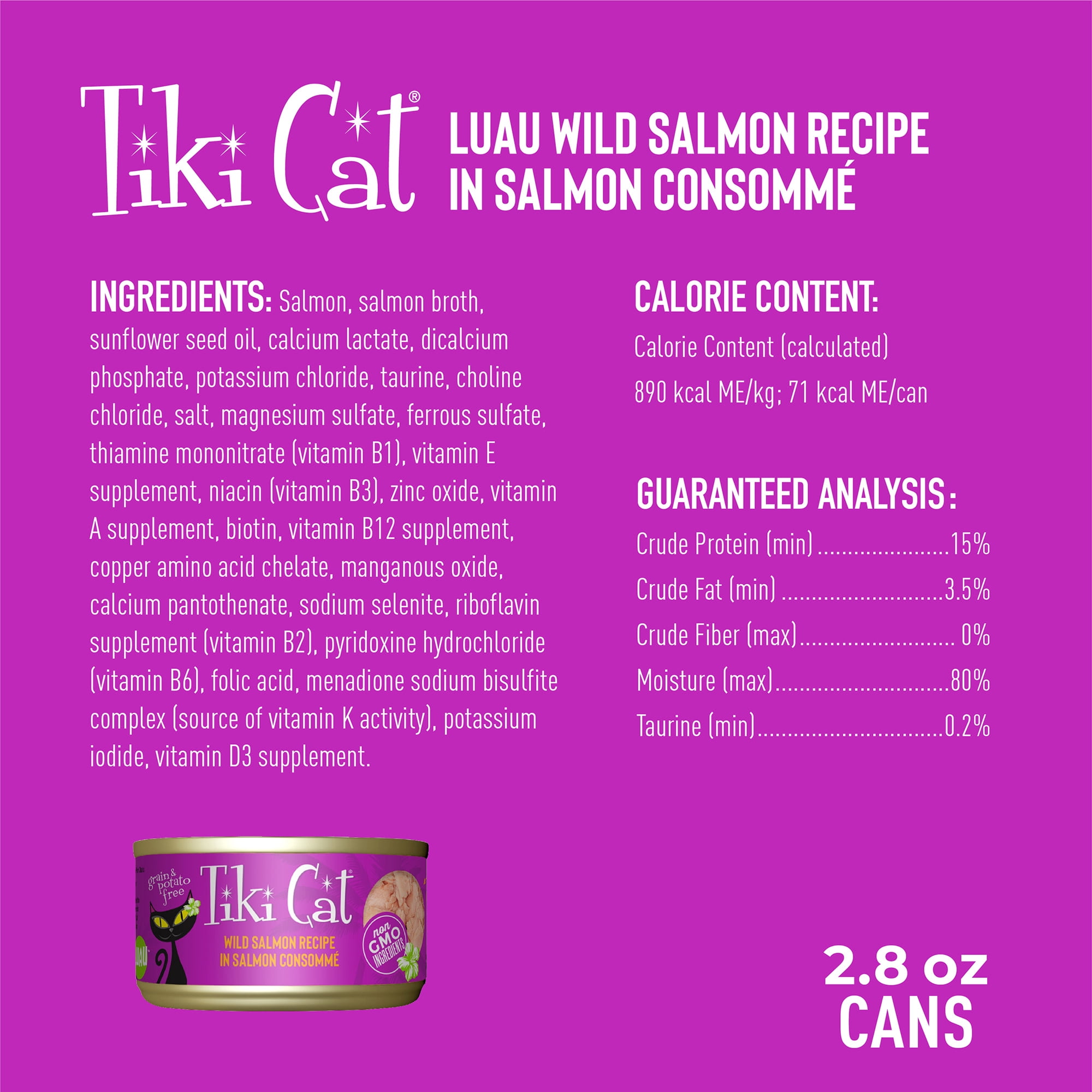 (6 pack) Tiki Cat Luau Wet Cat Food, Wild Salmon, 2.8 oz. Can