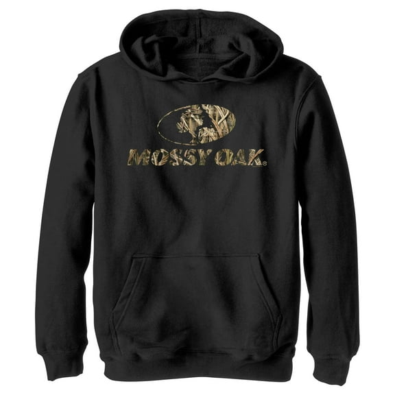 Boy's Mossy Oak Grass Blades Filled Logo  Pull Over Hoodie Black Small