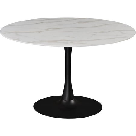 Meridian Furniture Tulip Round Faux Marble Dining Table with Matte Black Base