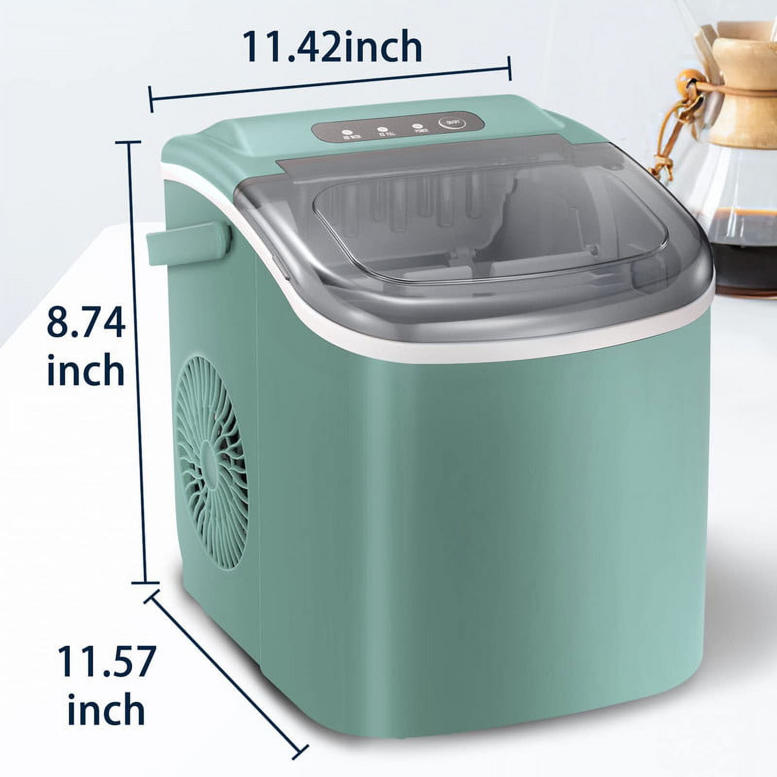 YUKOOL Desktop Ice Maker,Portable,9pcs/6-13min,26lbs/24H,Self Cleaning,With Ice Scoop,Green