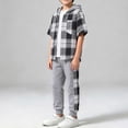 thumbnail image 5 of Agkizg Toddler Boys Clothing Set Hooded 2 Piece Set Short Sleeve Plaid Shirt Pants Set, 5 of 6