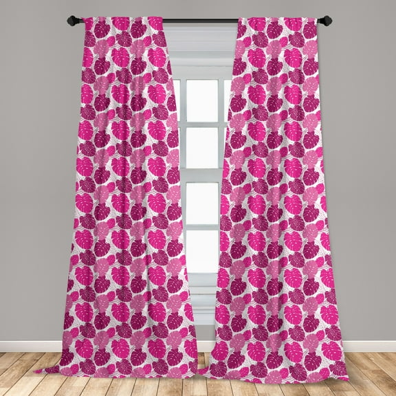 Monstera Curtains 2 Panels Set, Abstract Pattern with Pink Color Palette Tropical Leaves, Window Drapes for Living Room Bedroom, 56"W X 63"L, Hot Pink Dark Magenta, by Ambesonne