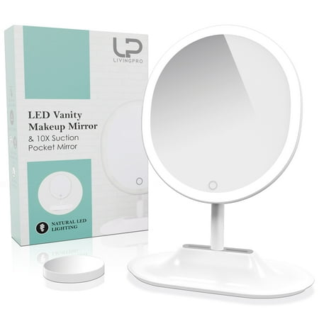 LivingPro Vanity Makeup Mirror with Upgraded Anti-Glare LED Lighting Controlled by Dimmable Touch Screen Sensor with 10X Spot Mirror for (Best Makeup For Age Spots)