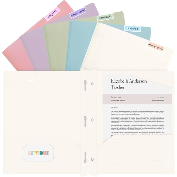 5 Pack Pastel Plastic Pocket Folders with 3 Prongs, 9.7" x 11.5" File Folders with Pockets for School Office