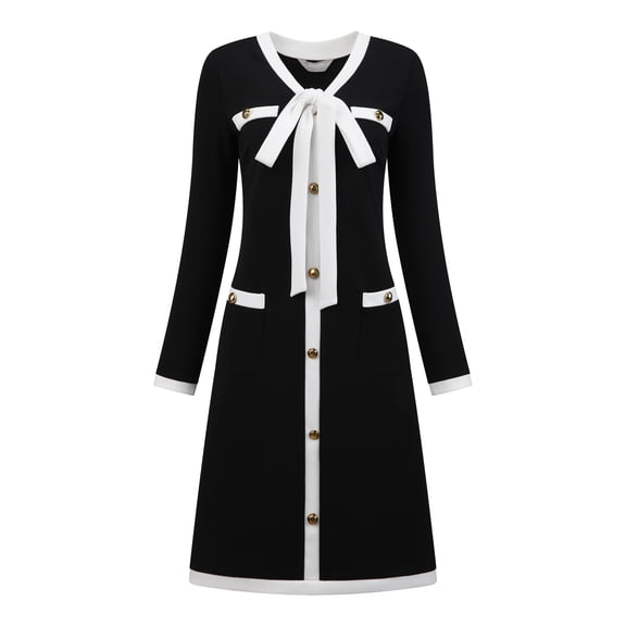 DARING DIVA Women's Elegant A-Line Contrast Color V Neck Dress S Black