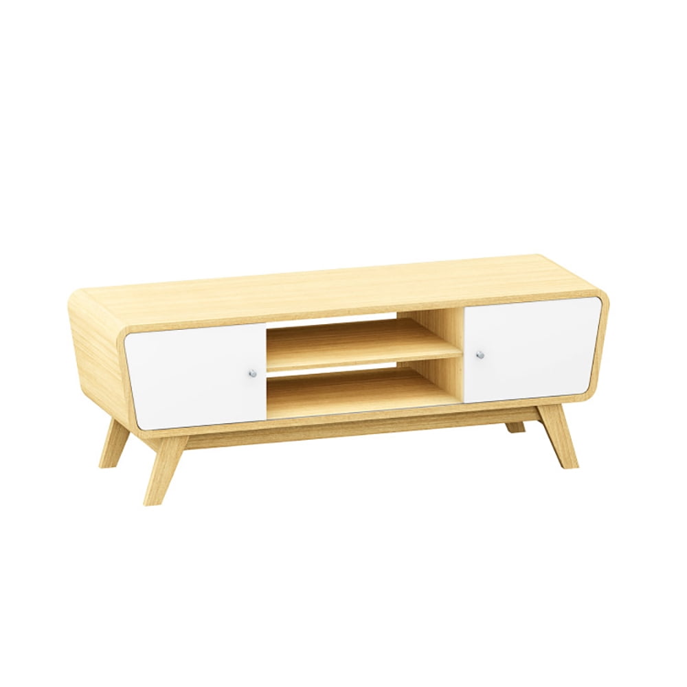 Finihen TV Stand, TV Cabinet, Sliding Door TV Stand with Adjustable Shelf for TVs up to 55 Inch, for Living Room, Bedroom, Natural