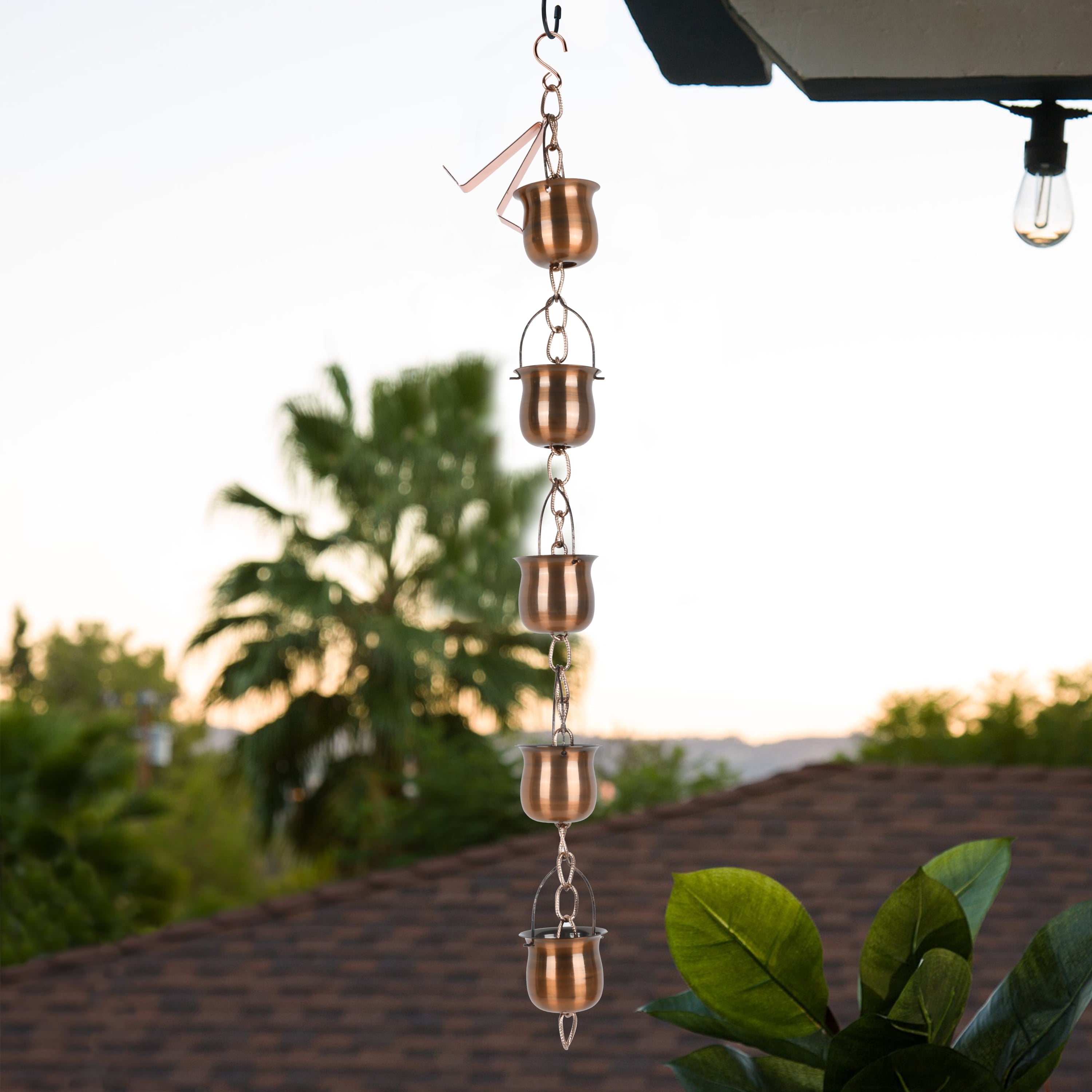 5 PCS RUSTY IRON METAL BELLS WITH GLASS BEADED STRAND HANGER #F-915A