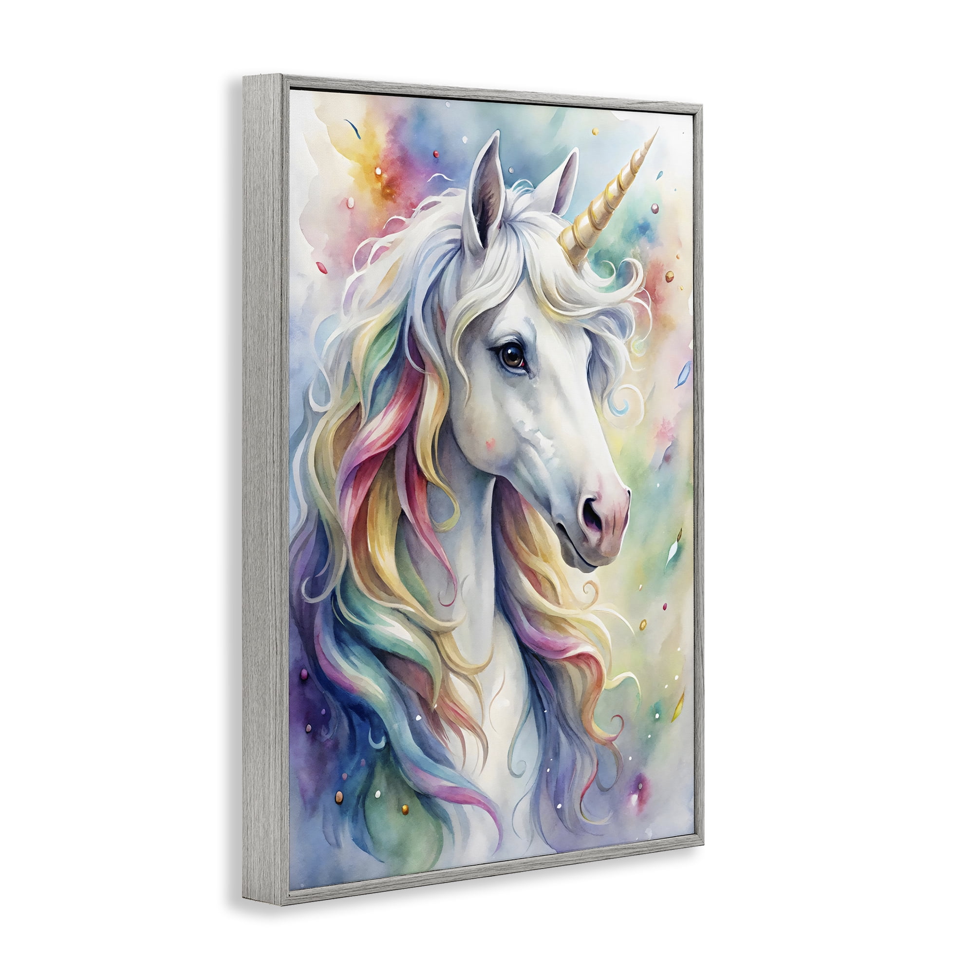 Stupell Industries Pastel Colorful Unicorn Gray Framed Giclee Art, design by Creative Studio
